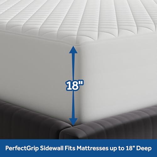 Sealy Luxury 100% Cotton Soft Top Layer, High Loft Comfort EternaLoft Fiberfill, Durable Stretch Corners Mattresses 18 Inches Deep Machine Washable Fitted Mattress Pad, King Size, White - Thumbnail 4
