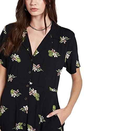 Volcom Womens Stormy Tropix Short Sleeve Casual Dress, Black, X-Small Us #TOP3