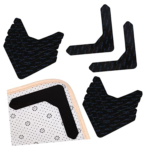 GRIRIW 12pcs Non-Slip Carpet Stickers Reusable Anti-curl Grippers for All Floor Types Easy to Apply Washable Black U-Shape