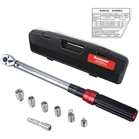 Torque Wrench 3/8 Inch Bicycle & Car, Fourrobber 20-140NM 90-Tooth Torque Wrench Calibrated 3/8, with 1/4 1/2 Adapter and Extension Rod, ± 3% Error Accuracy Cover