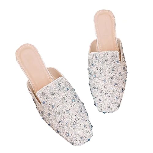 Stunner Women's Flat Mules Square Toe Bowtie Rhinestone Backless Mulers Shoes Casual Walking Flat Loafers2