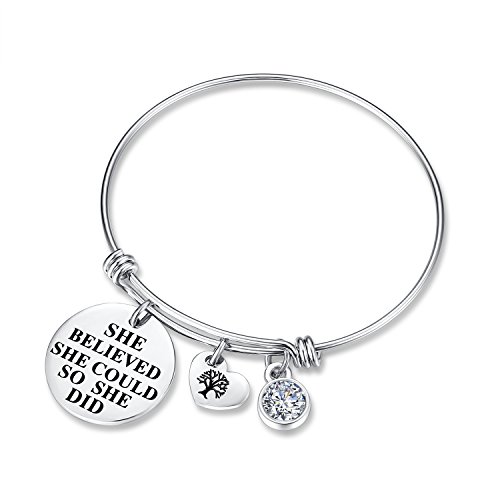 Hannay 'She Believed She Could So She Did' Birthday Gifts Bracelet with Birthstone and Heart Tree of Life
