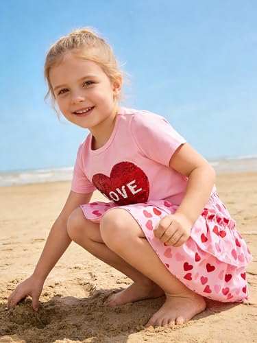 Image of Little Girls Skirt Set - 2 Piece Short Sleeve Top Shirred Tiered Skirt Outfit Girls Spring Summer Clothes 3-8 Years
