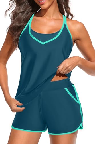 Image of Holipick Blouson Tankini Swimsuits for Women - Two Piece Tummy Control Bathing Suit with Shorts Modest Swimwear
