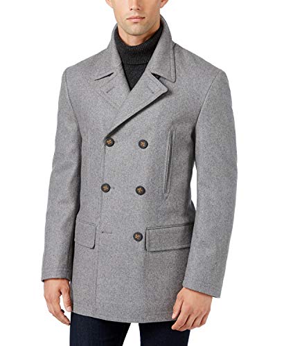 Image of Lauren Ralph Lauren Mens Wool Blend Double-Breasted Pea Coat (38 Regular, Light Grey)