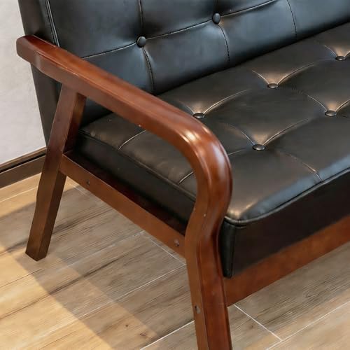 Modern Faux Leather Bench Couch for 2-3 Person Waiting Room, Stylish Office Sofa Armchair, Comfortable Living Room Furniture (45.27"x24.4"x29.53")