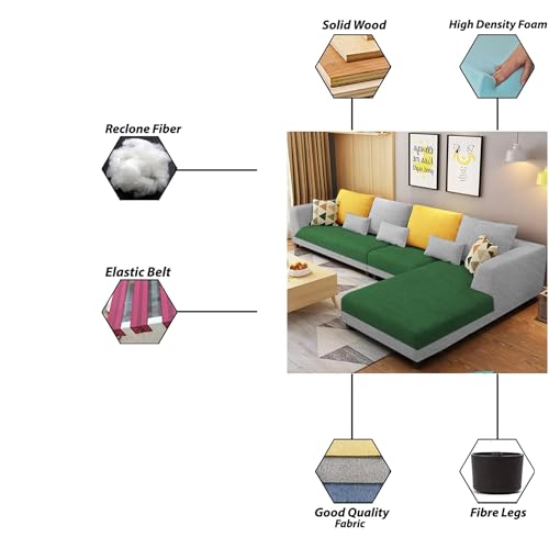 Image of Galib RHS 6 Seater L Shape Sofa Set for Living Room (Green Grey Fabric) Premium Fabric Sofa