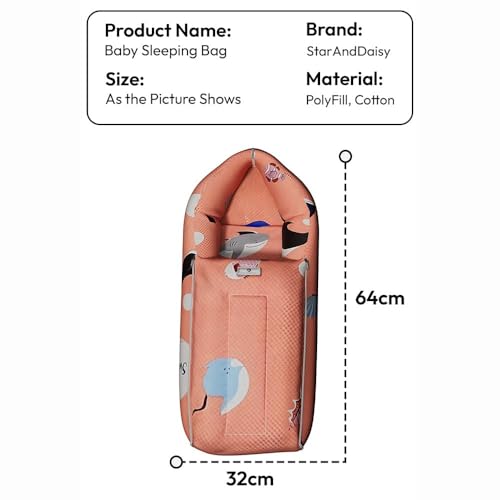 Image of StarAndDaisy 3 in 1 Baby Sleeping Bag for New Born /Baby Bedding Set for New Born /Soft and Comfortable Baby Bed for 0-12 Months /Washable & Foldable Cotton Design (Shark Print)