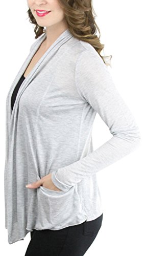 Image of ToBeInStyle Womens Open Front Long Sleeve Lightweight Asymmetrical Draped Cardigan with Side Pockets