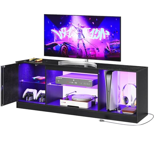 CHOEZON TV Stand with Power Outlets 55 65 inch, Modern Entertainment Center with Multi-Color LED...