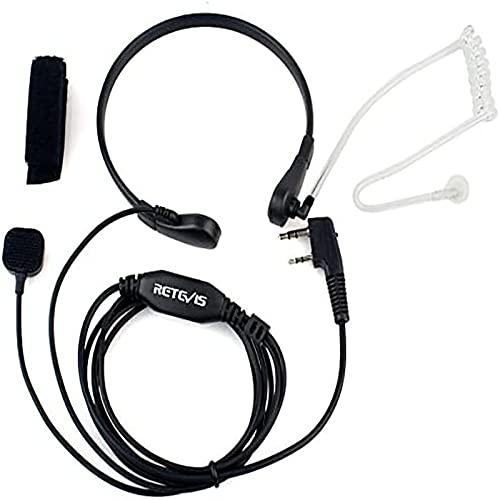 Retevis Funkgeräte Kehlkopfmikrofon Headset 2-pin PTT Kopfhörer Ohrhörer Kompatibel mit Walkie Talkie RT24 RT27 RT622 RT668 RT617 RT618 RT619 Baofeng BF-88E UV-5R Kenwood (1...