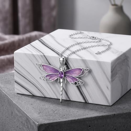 Collier libellule améthyste naturelle et argent 925 de haute joaillerie - 2