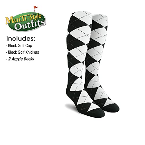 Mens Multi Style Black Golf Outfit - Matching Knickers and Cap - Two Over-The-Calf Golf Socks3