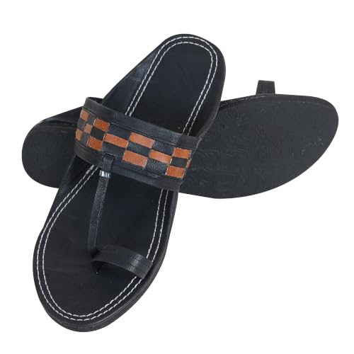 Image of Ethnic Black Sandals For Boys & Men, Comfortable Men's Rajasthani Slippers,