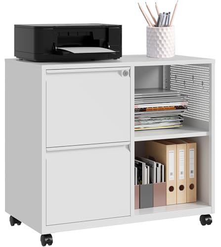 Image of SISESOL 2 Drawer File Cabinet with Lock and Shelf,Mobile Lateral Filing Cabinet,Metal File Organizer Cabinet with Open Storage Shelves for Home Office Fit Legal /Letter A4 Size