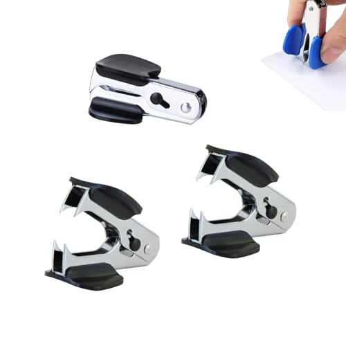 GZBABY Staple Remover with Steel Jaw 3 Pcs, Staple Puller for School Office Home, Wide Finger Grip, Black