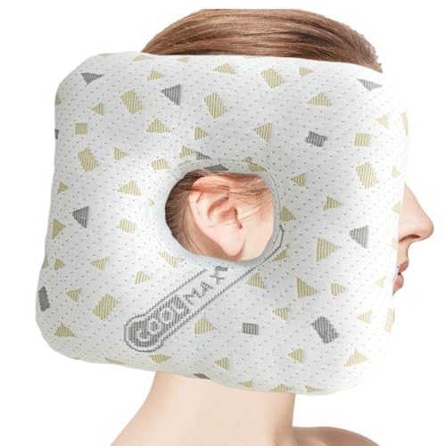 Almohada de espuma viscoelástica con soporte, 28 x 28 x 7 cm, con orificio para la oreja, para avión, coche, lugar de trabajo, gimnasio, siesta, viaje, hogar y cama
