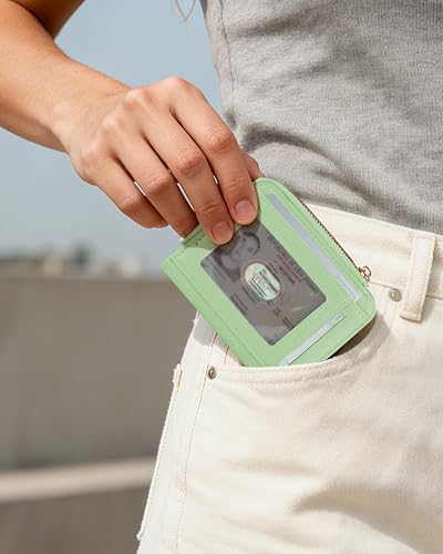 Image of Small Bifold Wallets Woman RFID Mini Wallet for Women Slim Card Holder with Zipper Coin Pocket & 2 ID Windows (Mint Green)