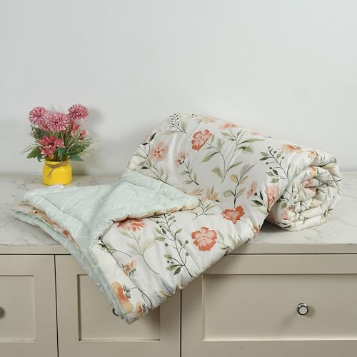 Image of Florida Microfiber Floral Double Bed Comforter | 220x240 cm | 180 GSM | Soft Reversible Lightweight Comforter for All Seasons Offwhite