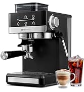 tesslux 20 Bar Espresso Machine with Grinder, 20 Grind Settings, Hot & Cool Brew Functionality, P...