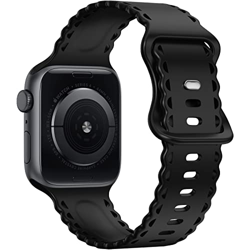 Image of Compatible with Apple Watch Band 41mm 40mm 38mm 49mm 45mm 44mm 42mm Women Girl, Black Lace Hollow-out Soft Silicone Sport Bands For iWatch Ultra SE Series 10 9 8 7 6 5 4 3 2, Black-42