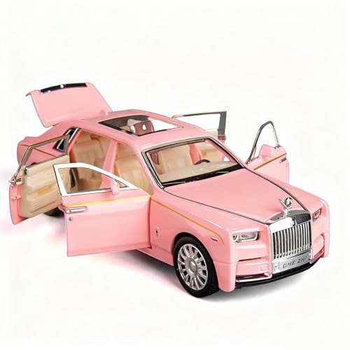 TGRCM-CZ Compatible avec 1/32 Rolls-Royce Phantom modèle voiture jouet avec son et lumière pour enfants garçons et filles, corps en métal porte ouverte rose