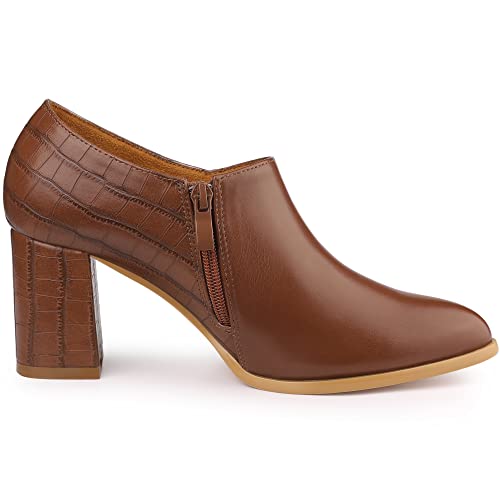 Allegra K Women's Heel Bootie Pointed Toe Chunky Heels Brown Ankle Booties 7 M Us #TOP6