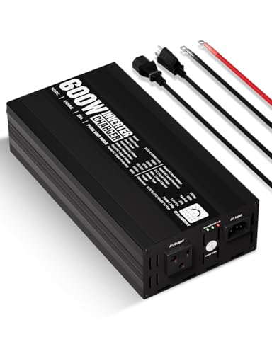 ECO-WORTHY 600W Pure Sine Wave Inverter Charger, Power Inverter with 25A LiFePO4 Battery Charger, 12V to 110V for UPS Backup Power Deep-Cycle Batteries RV Boat Home