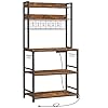 VASAGLE Hutch Bakers Rack with Power Outlet, 14 Hooks Microwave Stand, Adjustable Coffee Bar with Metal Wire Panel, Kitchen Storage Shelf, 15.7 x 31.5 x 66.9 Inches, Rustic Brown and Black UKKS025B01