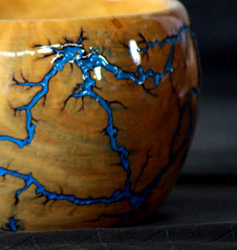 Image of Lichtenberg Figure Yarn Bowl - Handmade Wooden Yarn Bowl for Knitting Yarn Ball Holder - Yarn Bowls with Holes Crochet Bowl Holder - Yarn Storage Bowl 7 inch x 4 inch inches (Blue-B)