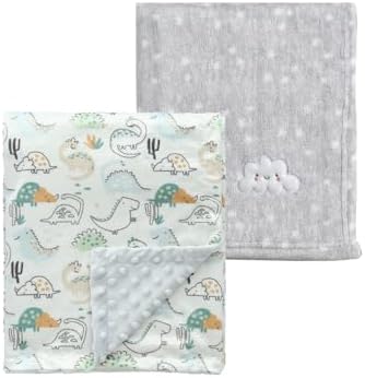 CREVENT 2 Stück 75 cm x 100 cm süße, kuschelige, Flauschige, warme Babydecken für Säuglinge und Kleinkinder, Bettwäsche, Kinderbett, Kinderwagen – Graue Wolke + Dinosaurier
