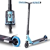 SUOTU Stunt Scooter, 360° Lenkung, Stunt Roller mit 100mm 85A PU Räder, Stand Roller für Kinder Jugendliche und Erwachsene, Tragfähigkeit: 100 kg, Aluminium (Schwarz– Hellblau)