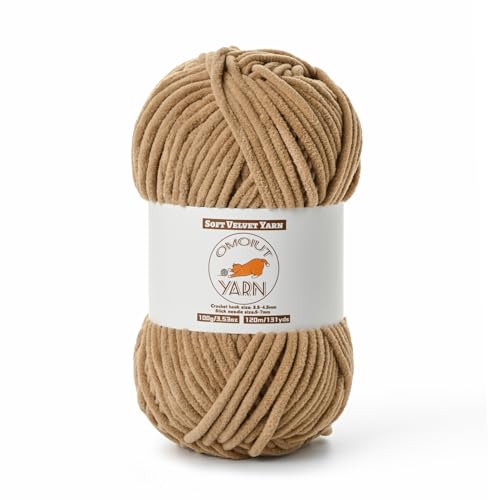 Image of Fluffy Velvet Yarn for Crocheting, Chunky Chenille Baby Blanket Yarn for Crocheting, Soft Fuzzy Puzzle Yarn for Knitting, 100g /3.53oz Bulky Thick Amigurumi Crochet Yarns(Deep Khaki)