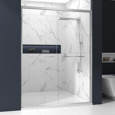 AISU HOME 56-60 in.W × 74 in.H Glass Shower Door,1/4 in (6mm) Semi-Frameless Sliding Double Shower Door, can be Installed Left and Right,Sliver