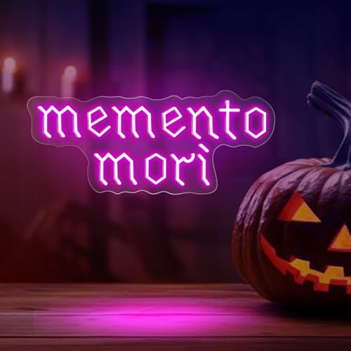 Image of Memento Mori Neon Sign, Purple Stoic Wall Art, Gothic LED Light, Creepy Halloween Decor, Gothic Decoration, Satanic Witch Decor, 16.5 inchx6.7 inch