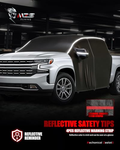 Image of MZS Cab Cover Compatible with Silverado Sierra 1500 Crew Cab 2015-2026, 600D Waterproof Truck Half Cover with Driver Door Zipper Antenna Hole, All Weather Rain Snow UV Protection Car Cab Covers