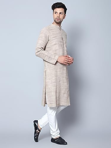 Image of LATEST CHIKAN Men's Cotton Regular Textured Long Kurta Full Sleeves - Casual Ethnic Wear