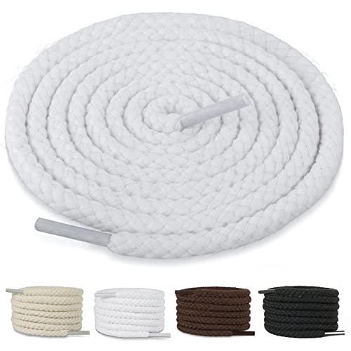 Stepace 2 paires lacets ronds pour baskets, Largeur 5mm-7mm, corde de coton épais lacets de chaussures Blanc 140cm - 7mm Cover