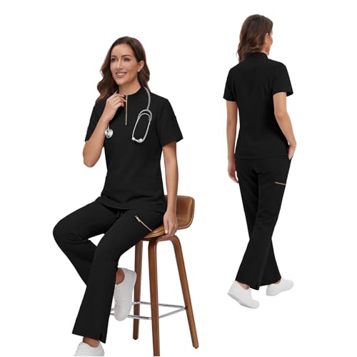 Gargey Scrubs for Women - Zip Front Top & Flare Pant Stretch Nursing Women’s Scrubs Set Medical Uniform - image 6