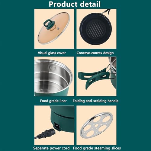 Portable Electric Cooking Pot, 3-in-1 Multi-Cooker with Transparent Lid and Frying Pan, Detachable Cord for Home Use - Image 4