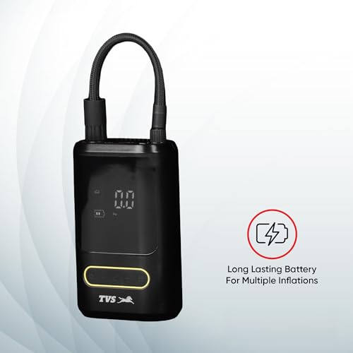 Image of TVS Portable Tyre Air Inflator 150 PSI - Digital Meter, LED Light, Multi-Nozzle, Multi-Mode, Rechargeable 2000 * 2 mAh Battery Air Pump for Car and Bike