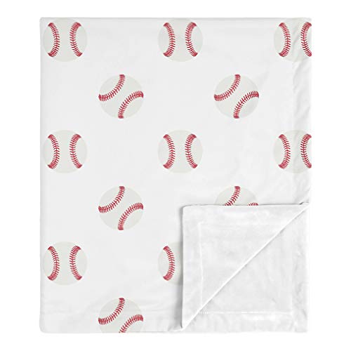Image of Sweet Jojo Designs Sports Baseball Patch Baby Boy Receiving Security Swaddle Blanket for Newborn or Toddler Nursery Car Seat Stroller Soft Minky - Red and White