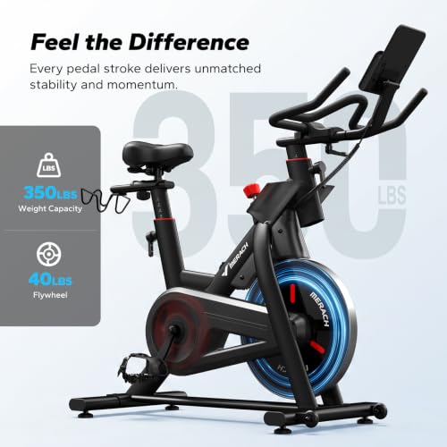 Image of Merach Magnetic Exercise Bike for Home Gym, Low Noise | Stationary Bike with Soft Seat Cushion, Indoor Workout Bike with 350 lbs Weight Capacity, Fitness App with Courses