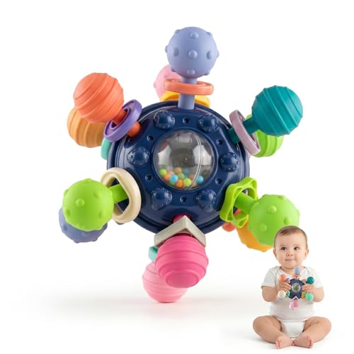 Image of StarAndDaisy Soft Baby Teether and Teeth Rattle Ball Toys for Infants & Toddlers (MBall Teether Blue)