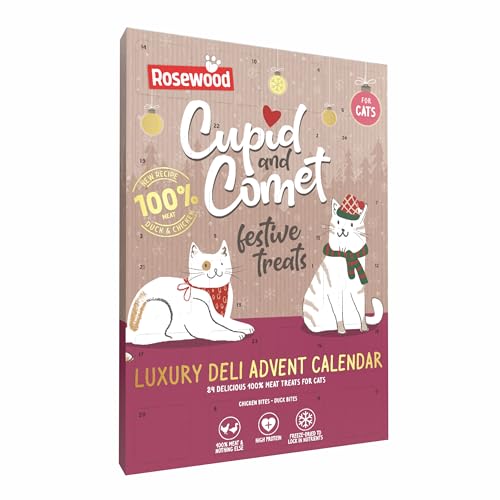 Rosewood Cupid & Comet Luxury Deli Advent Calendar for Cats 24 Meaty Cat Treats Delicious Freeze Dried Chicken and Duck High Protein Natural Cat Treats for Christmas (30g)