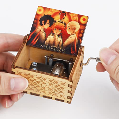 Poywale The Promised Neverland Gift Set- Wooden Hand Shaking Anime Music Box Isabella's Lullaby And Waterproof No Repeating Anime Stickers 50Pcs #TOP2