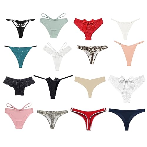 Women's Underwear Variety Pack Panties, Kinds of T-Back G-String Thongs, Lacy Briefs Hipsters Bikinis Undies Assorted4
