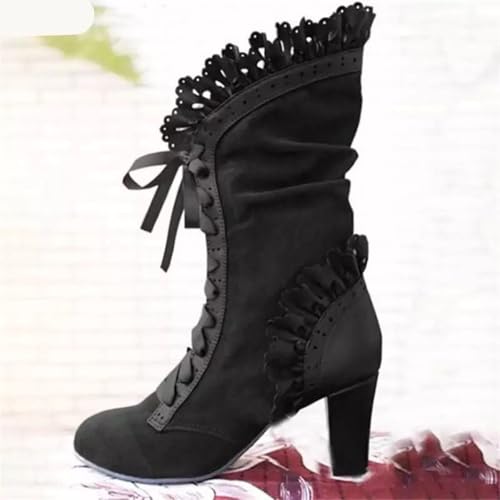 Victorian Boots for Women - Casual Lace Up Renaissance Mid Heels Vintage Halloween Cosplay Witch Shoes4