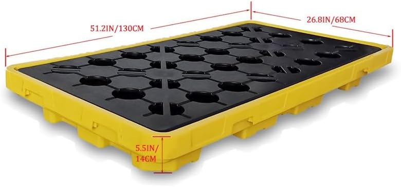 Modular Spill Containment Platform Stackable Grating Tray, Oil Drum Capacity Pallet with Drain, Industrial Safety Solution for Factory Garage & Kitchen,Yellow-1pcs-51.2x26.8x5.5IN