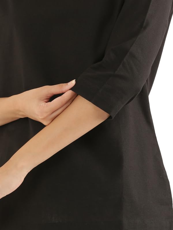 Image of SAADAA Airy Linen Split Neck Short Kurta for Women | Casual & Office Wear | 3 /4 Sleeves, Comfortable Fit | Elegant Top | Lightweight & Breathable Fabric |
